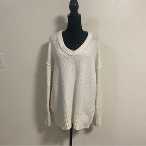Free People Sweater Women’s Size XS White V-Neck Oversized Sweater